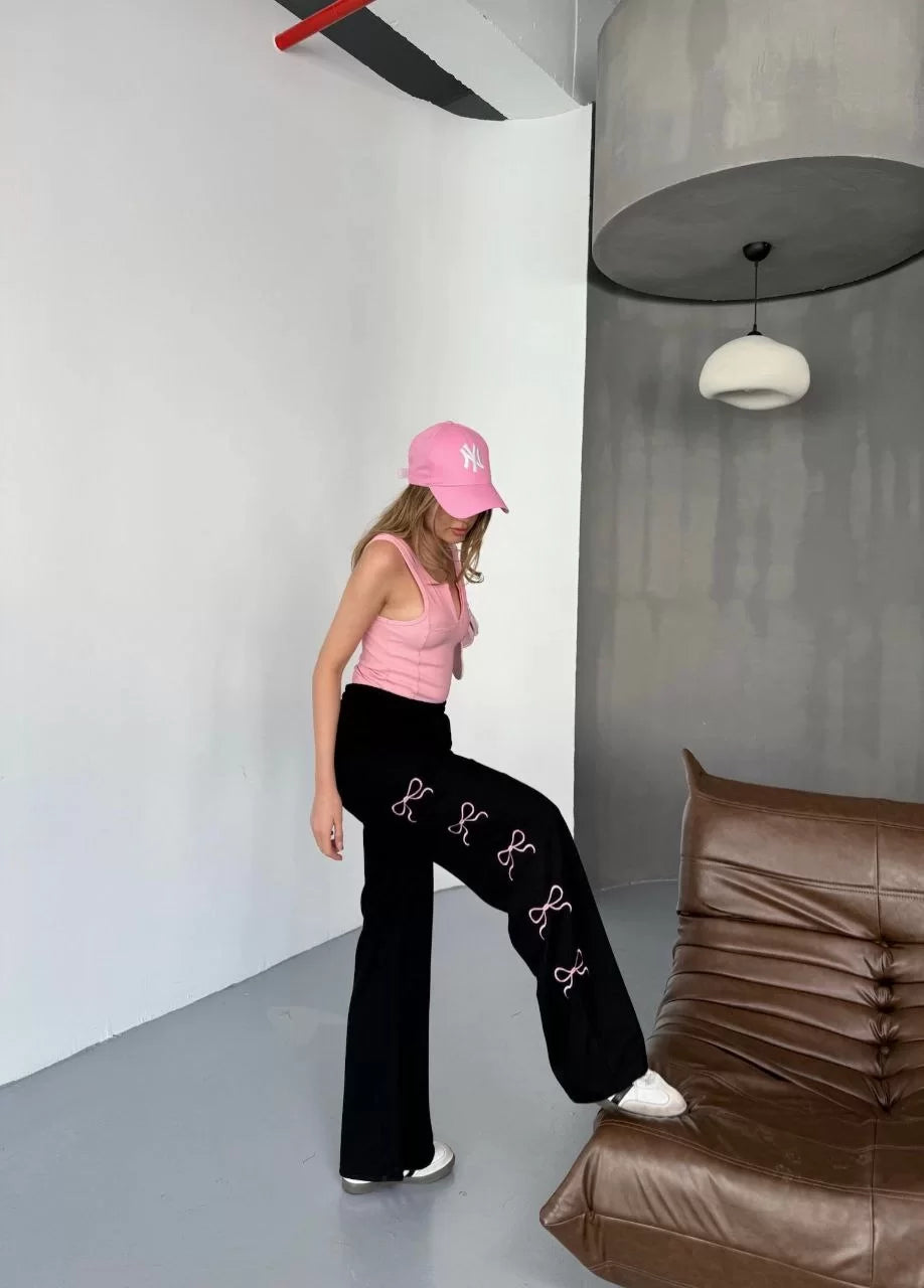 Osy Modal Yumuşak Dokulu Kumaş Nakış işlemeli Rahat Bol Paça Eşofman Pantalon - Varsayılan
