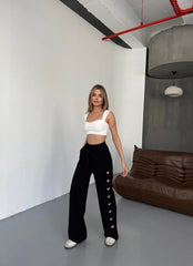 Osy Modal Yumuşak Dokulu Kumaş Nakış işlemeli Rahat Bol Paça Eşofman Pantalon - Varsayılan