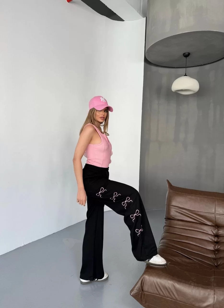 Osy Modal Yumuşak Dokulu Kumaş Nakış işlemeli Rahat Bol Paça Eşofman Pantalon - Varsayılan