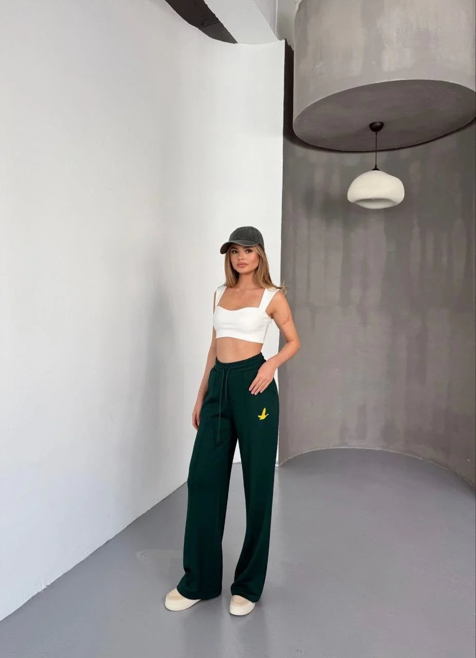 Osy Modal Yumuşak Dokulu Kumaş Nakış işlemeli Rahat Bol Paça Eşofman Pantalon - Varsayılan