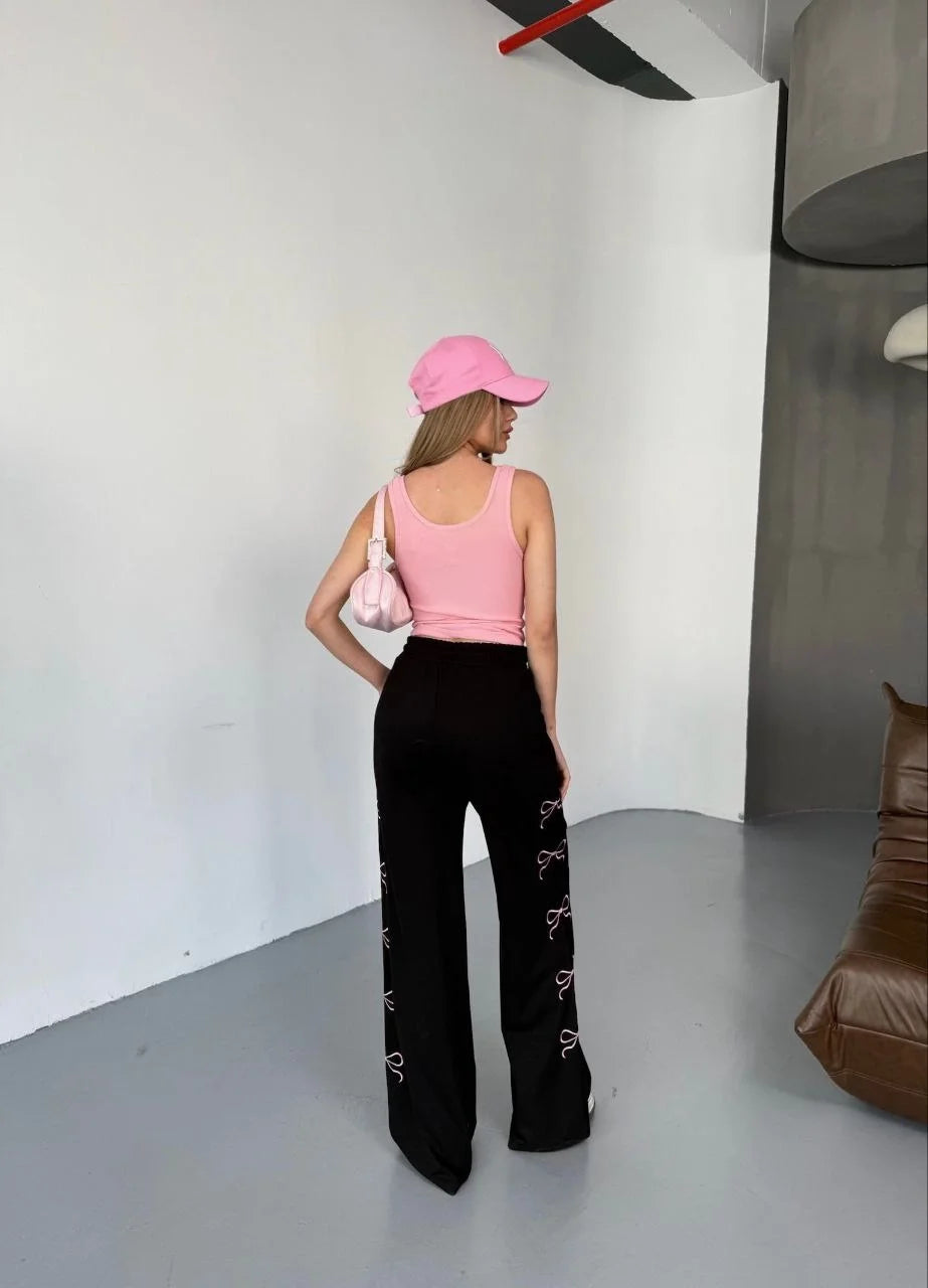 Osy Modal Yumuşak Dokulu Kumaş Nakış işlemeli Rahat Bol Paça Eşofman Pantalon - Varsayılan