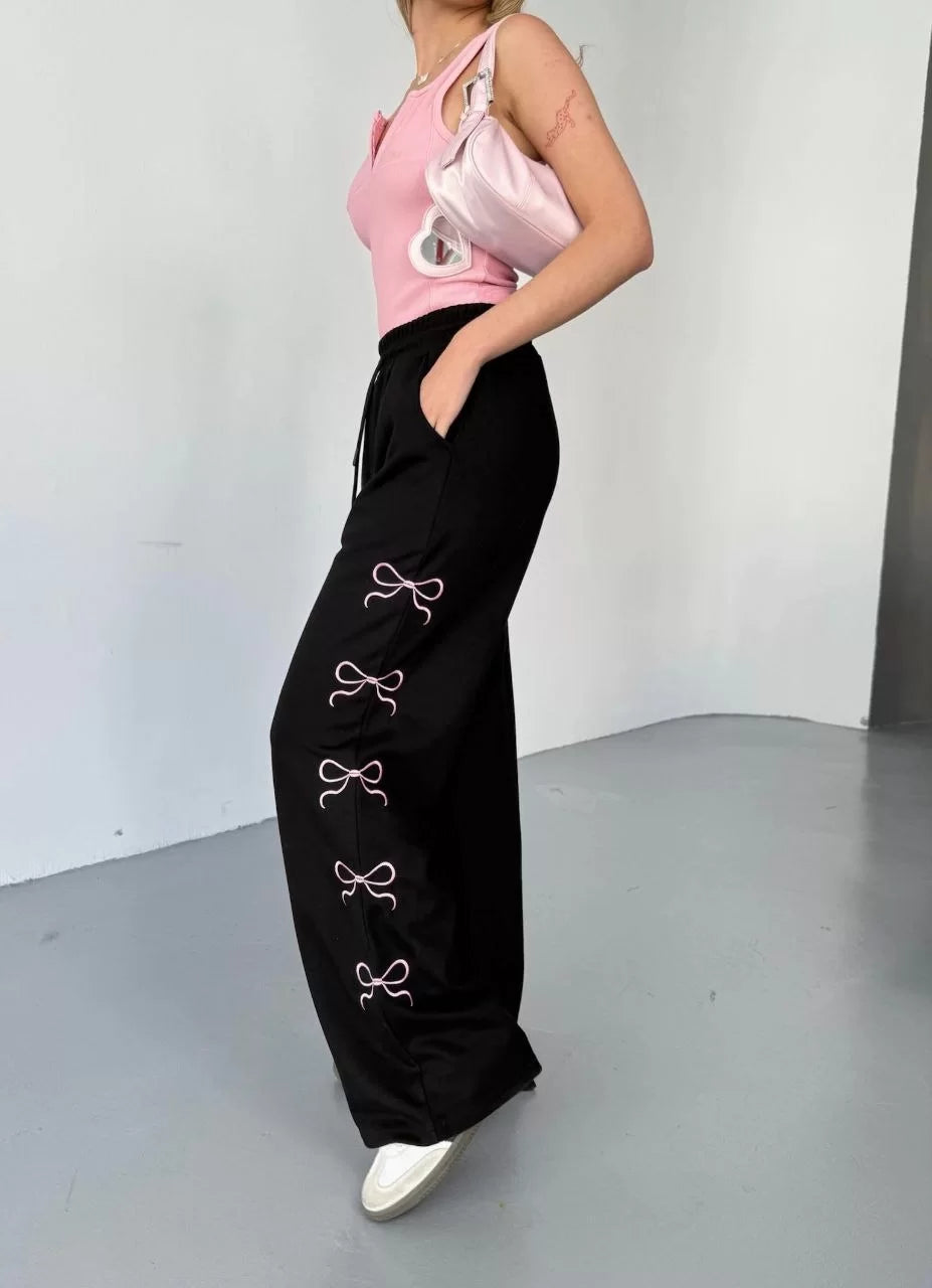 Osy Modal Yumuşak Dokulu Kumaş Nakış işlemeli Rahat Bol Paça Eşofman Pantalon - Varsayılan