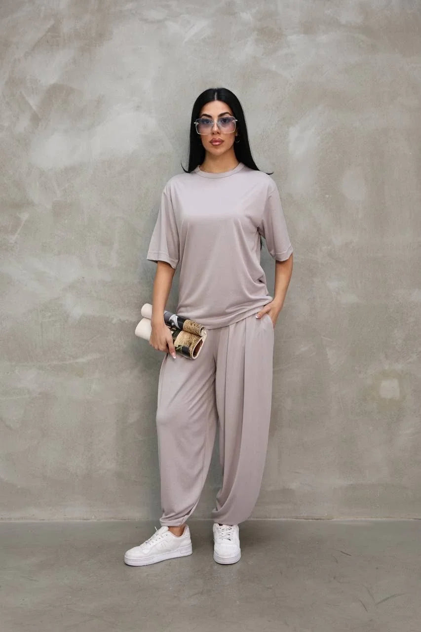 Osy Modal Yumuşak Dokulu Kumaş Oversize Bisiklet Yaka T-shirt Jogger Eşofman Altı Eşofman Takımı - Varsayılan