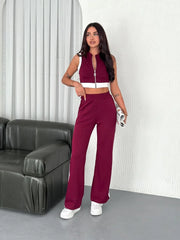 Osy Modal Yumuşak Dokulu Kumaş Tam Fermuarlı Crop Pantalon İkili Takım - Varsayılan