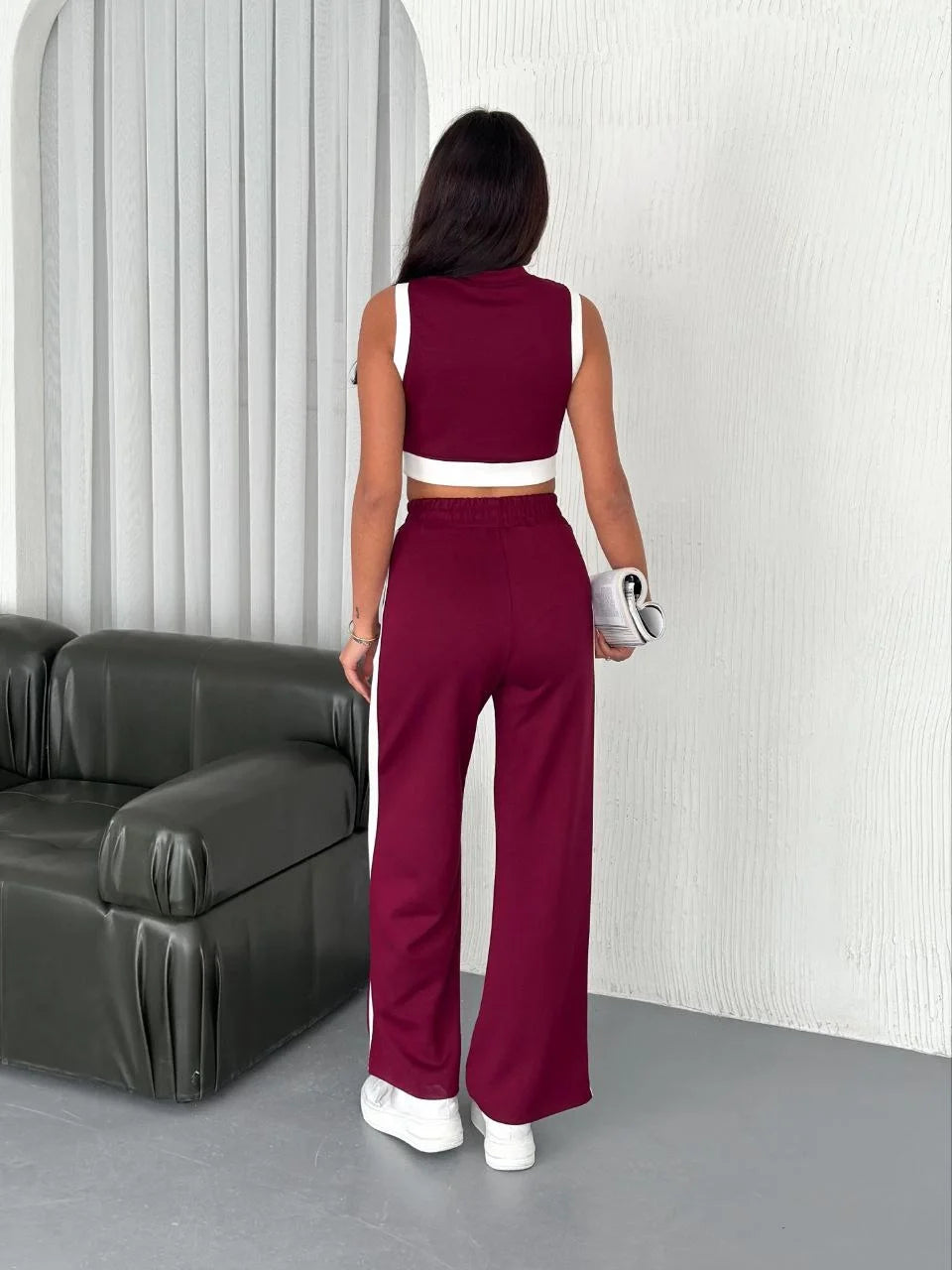 Osy Modal Yumuşak Dokulu Kumaş Tam Fermuarlı Crop Pantalon İkili Takım - Varsayılan