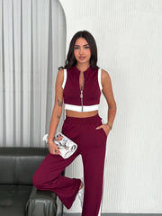 Osy Modal Yumuşak Dokulu Kumaş Tam Fermuarlı Crop Pantalon İkili Takım - Varsayılan