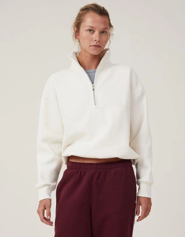 Oversize Yarım Farmuarlı Yakalı Basic SweatShirt - Varsayılan
