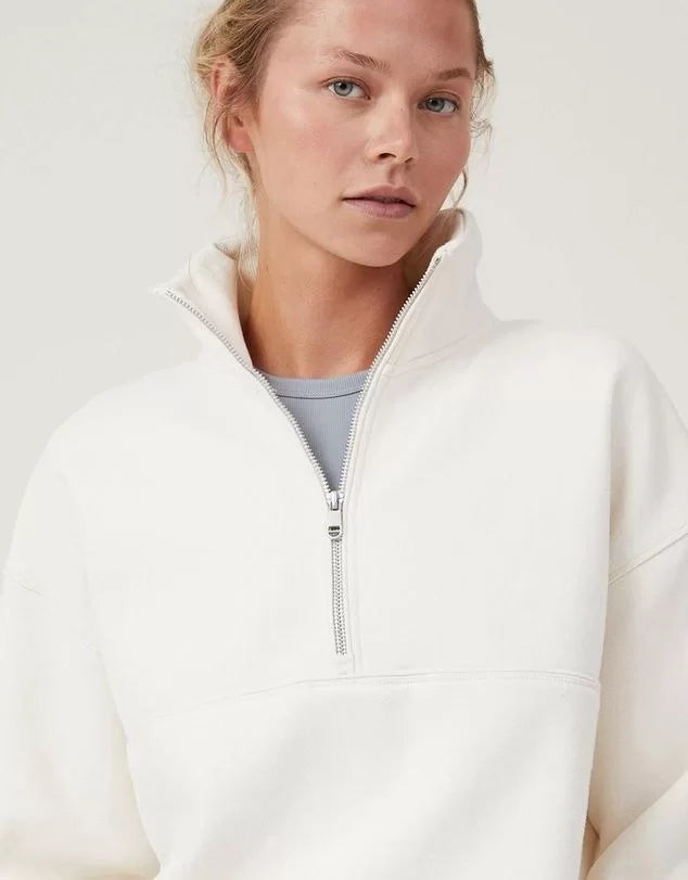 Oversize Yarım Farmuarlı Yakalı Basic SweatShirt - Varsayılan
