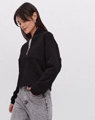 Oversize Yarım Farmuarlı Yakalı Basic SweatShirt - Varsayılan