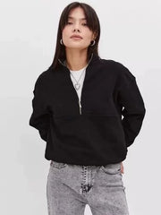 Oversize Yarım Farmuarlı Yakalı Basic SweatShirt - Varsayılan