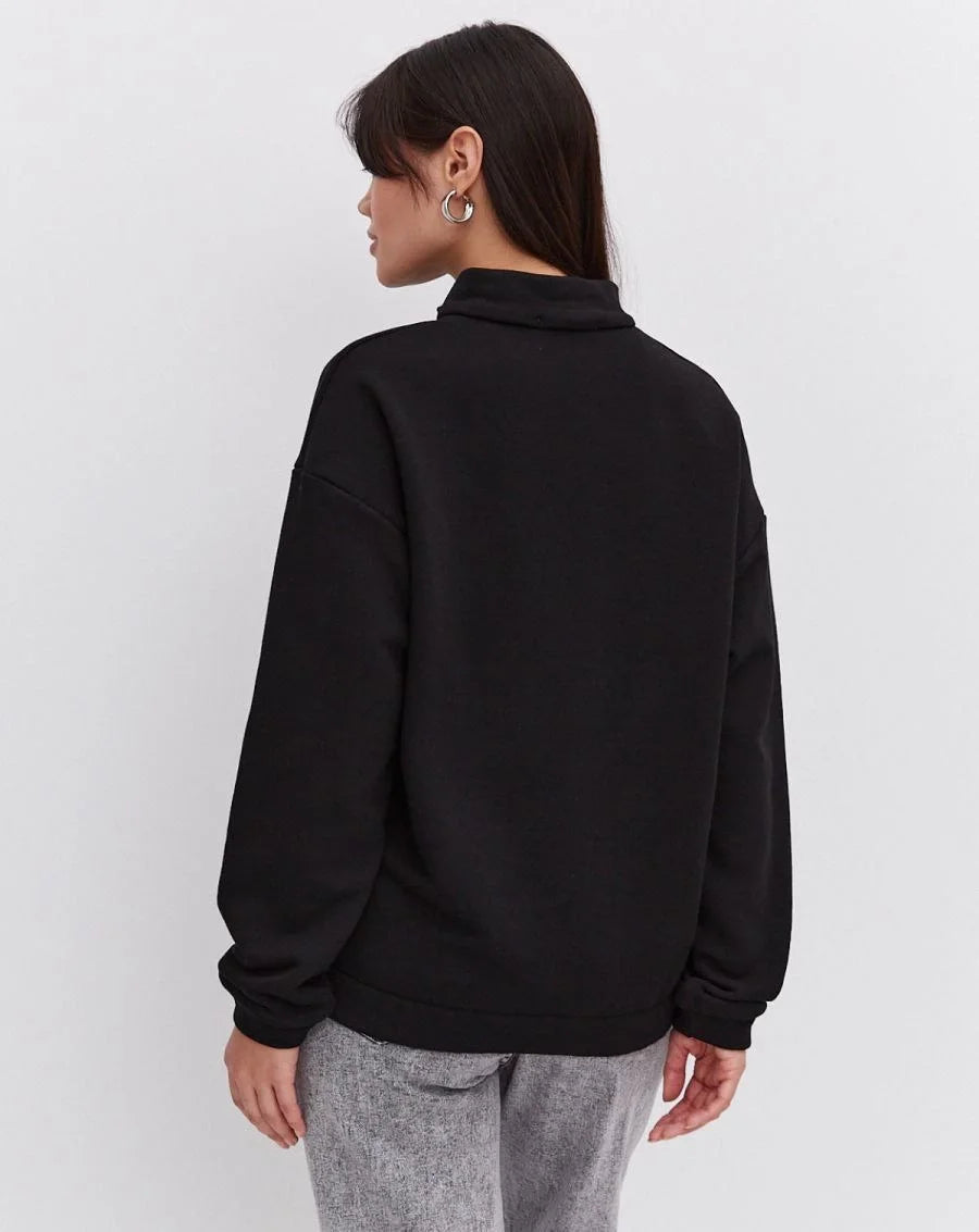 Oversize Yarım Farmuarlı Yakalı Basic SweatShirt - Varsayılan