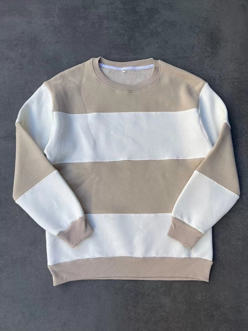 Parçalı Bisiklet Yaka Baskılı SweatShirt - Varsayılan
