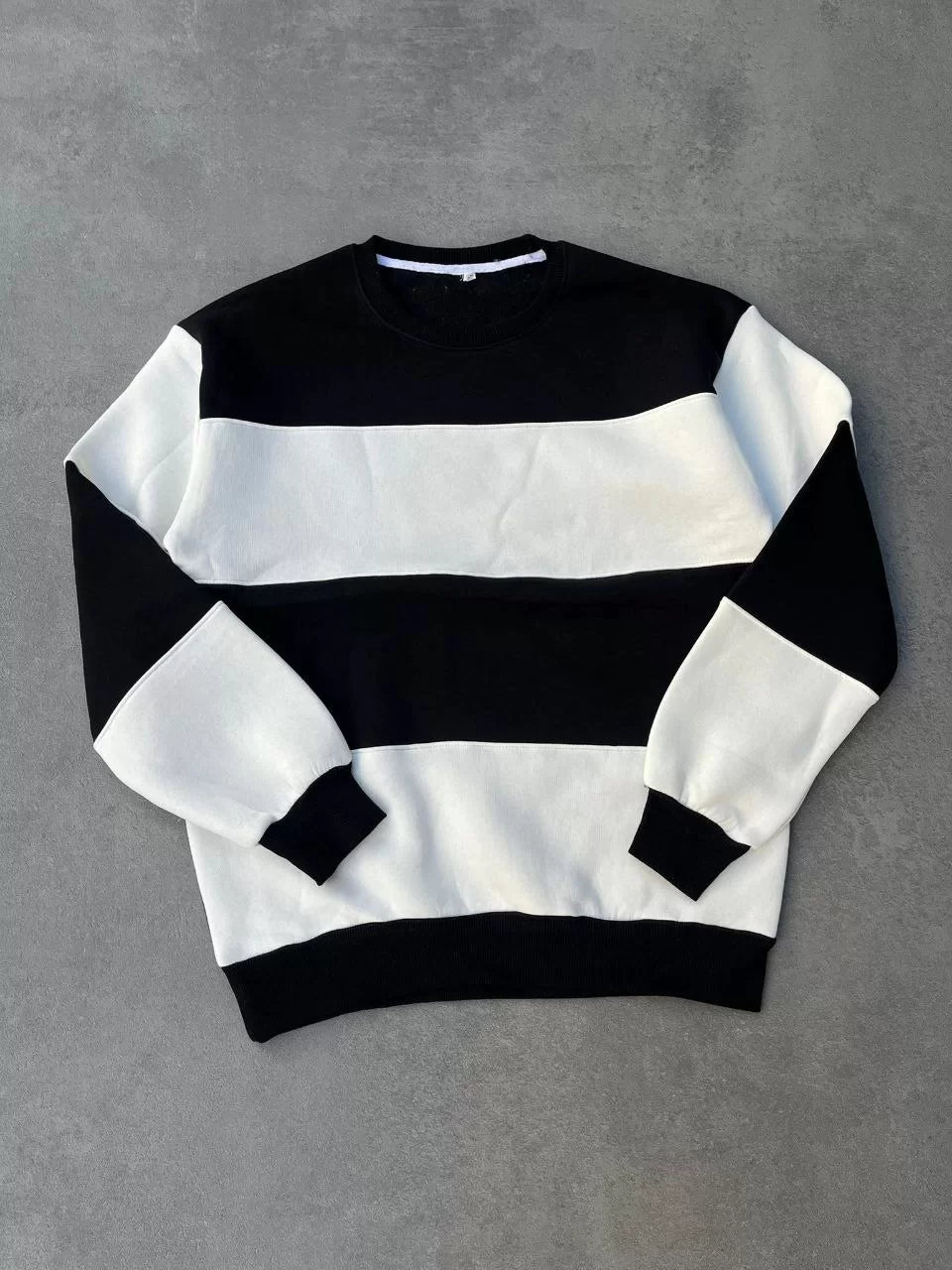Parçalı Bisiklet Yaka Baskılı SweatShirt - Varsayılan