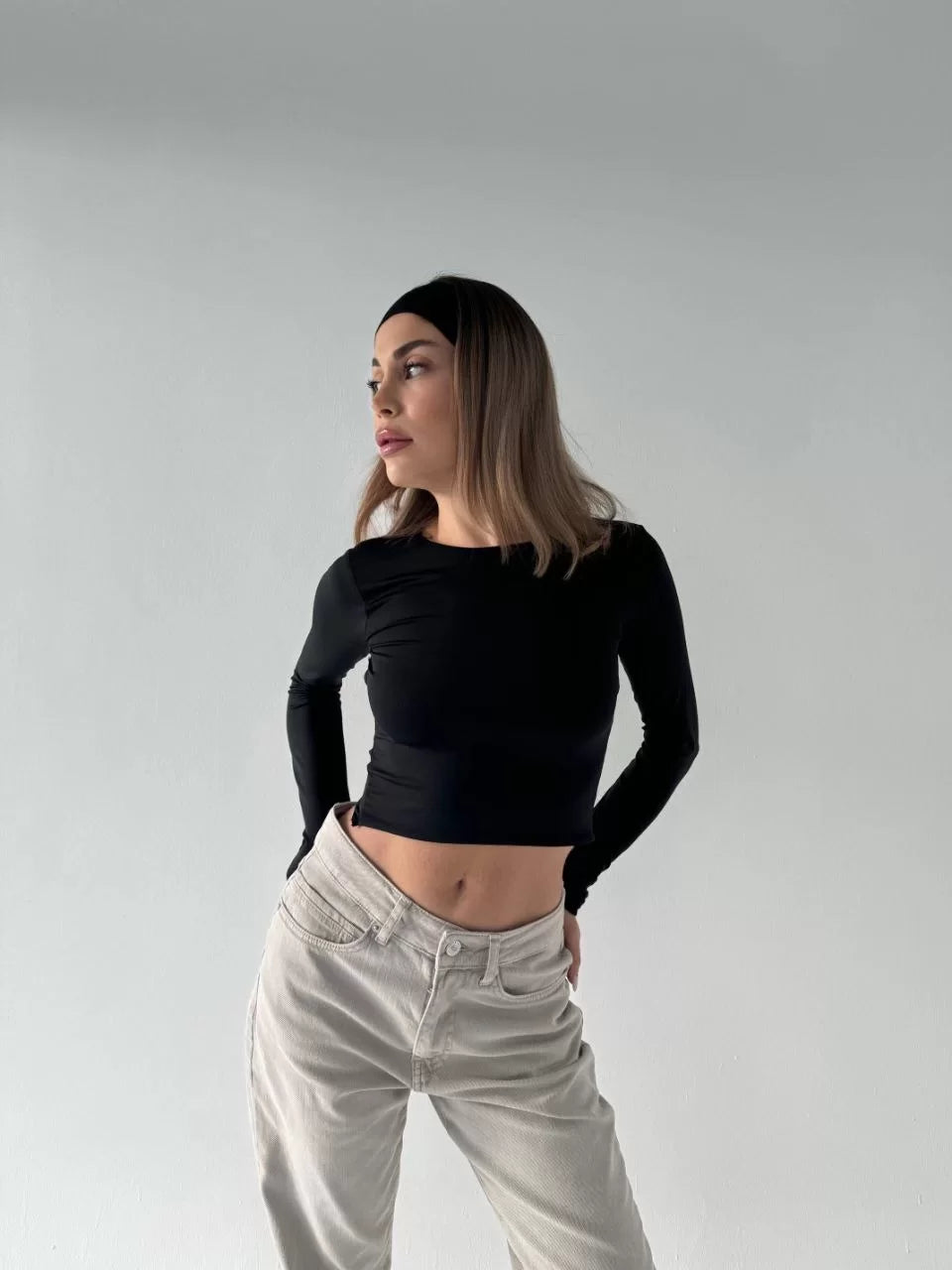 Sırt Dekoltelı Uzun Kollu Crop - Varsayılan