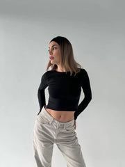 Sırt Dekoltelı Uzun Kollu Crop - Varsayılan