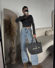 Düğme Detaylı Yıkamalı Crop - Varsayılan