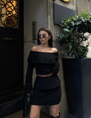 Straplez , Madonna , Carmen Yaka Croplu Mini Etekli ikili Takım Triko - Varsayılan