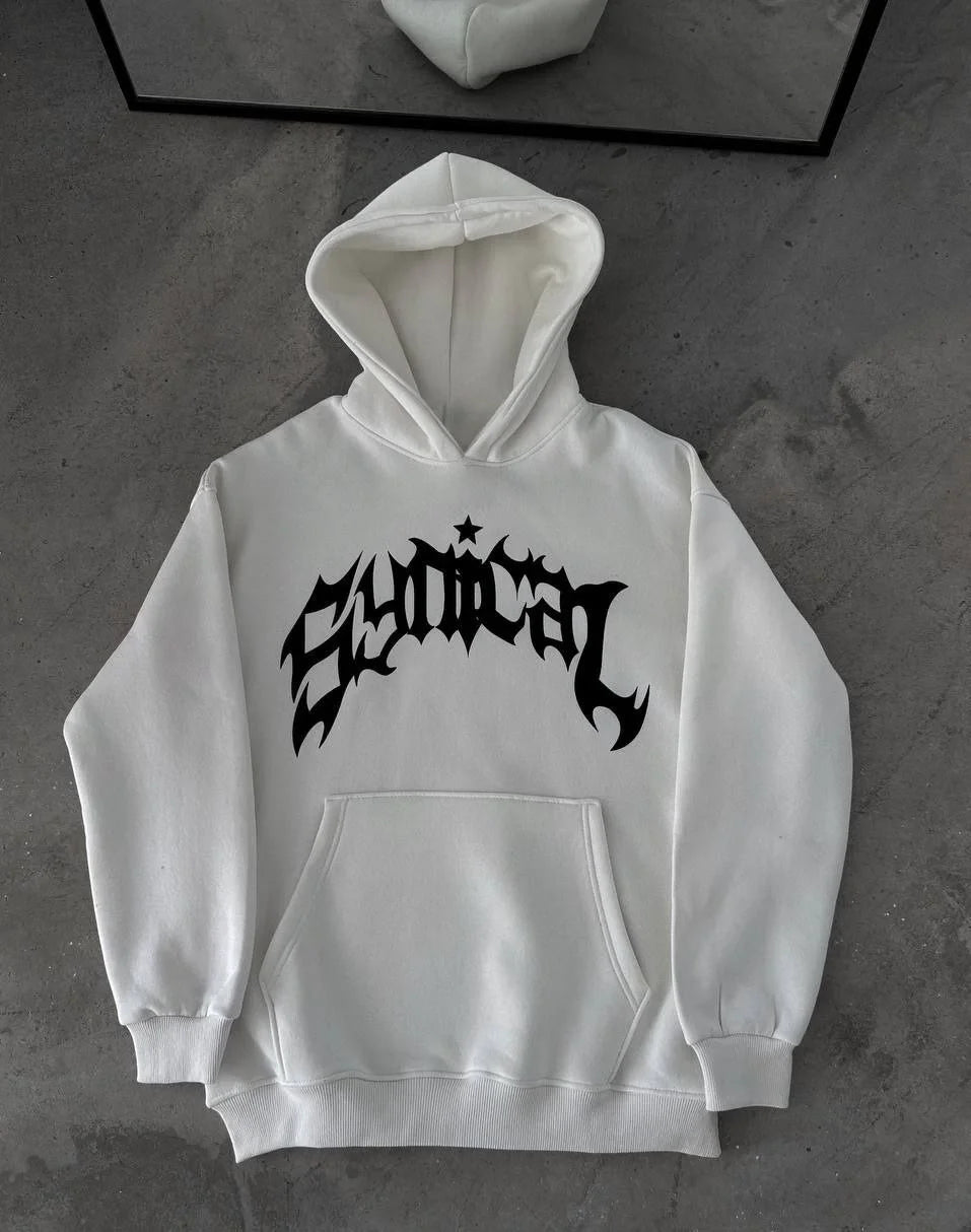 Üç İplik Kapüşonlu Baskılı Oversize SweatShirt- Siyah - Varsayılan