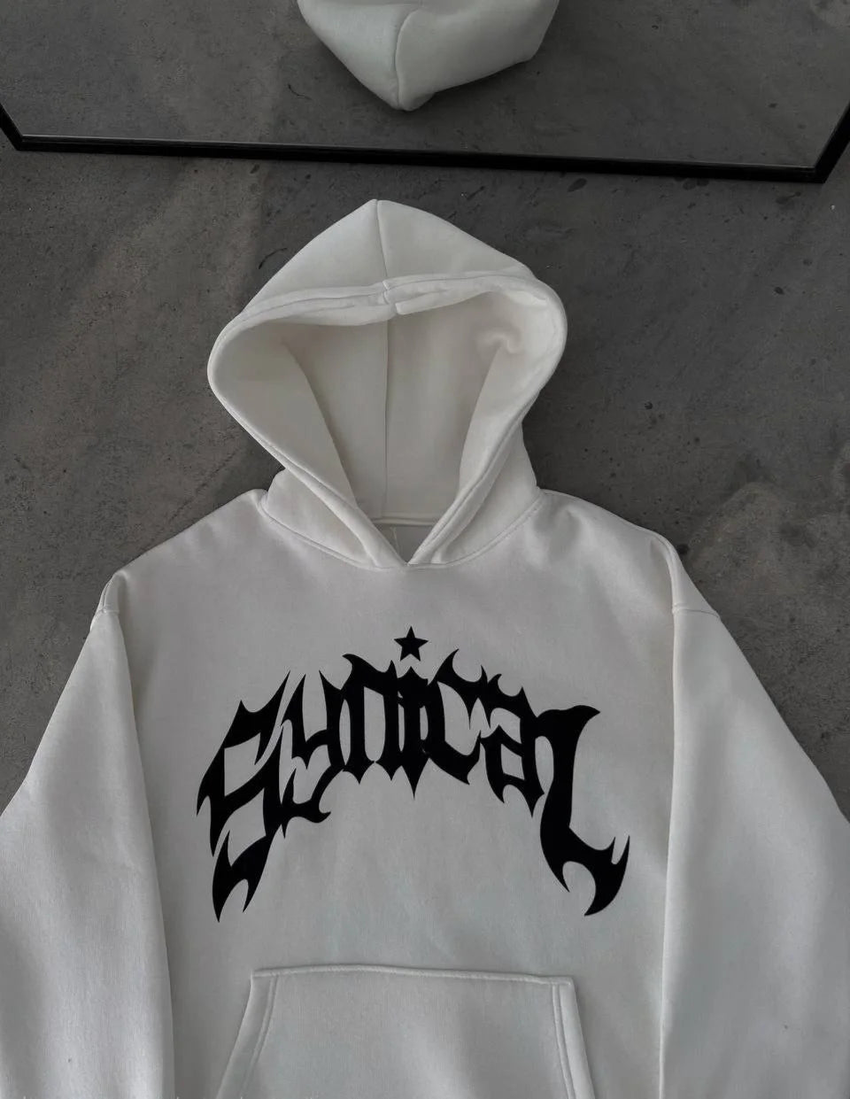 Üç İplik Kapüşonlu Baskılı Oversize SweatShirt- Siyah - Varsayılan