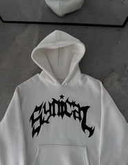 Üç İplik Kapüşonlu Baskılı Oversize SweatShirt- Siyah - Varsayılan