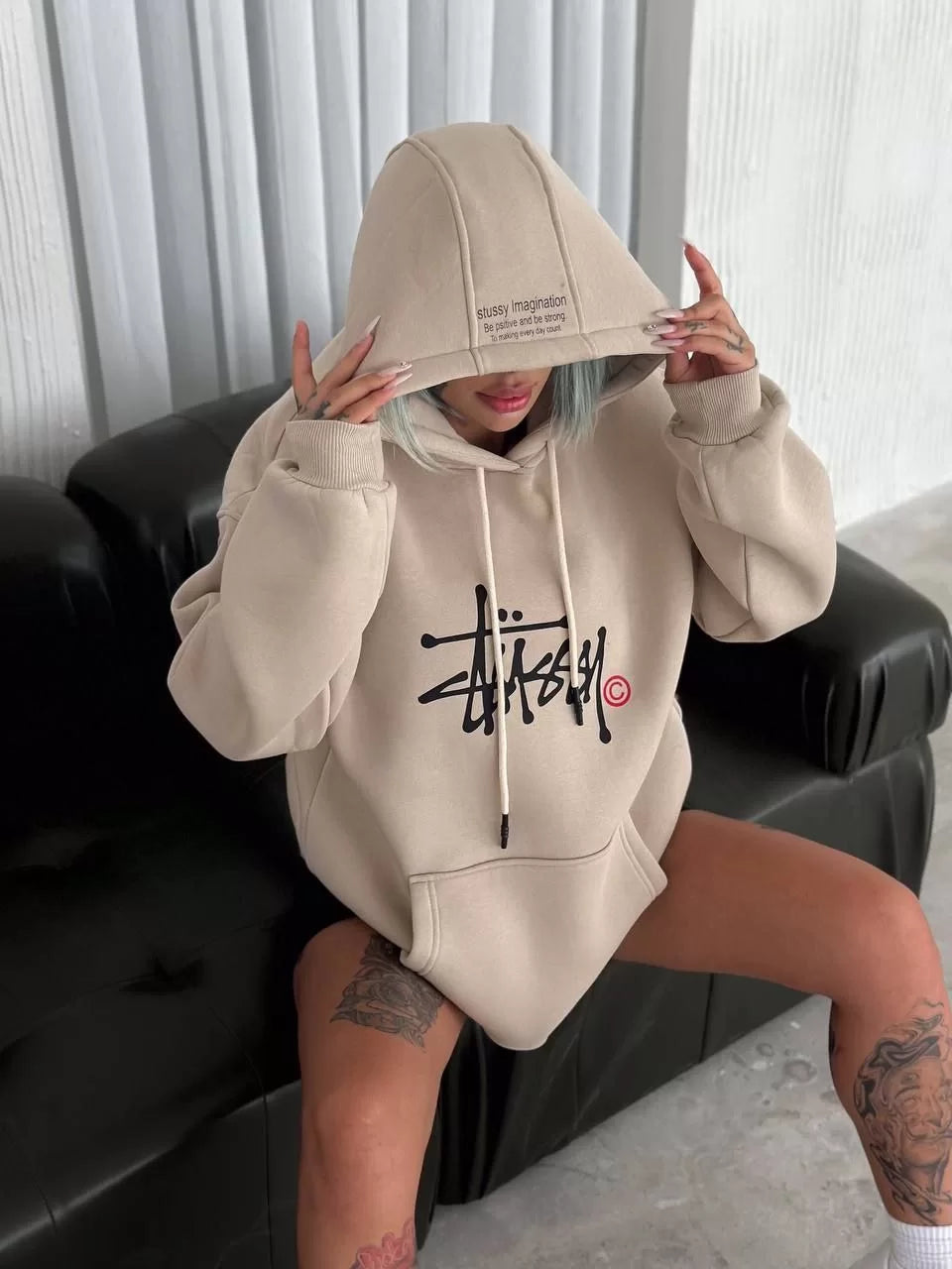 Üç İplik Kapşonlu Baskılı SweatShirt - Varsayılan