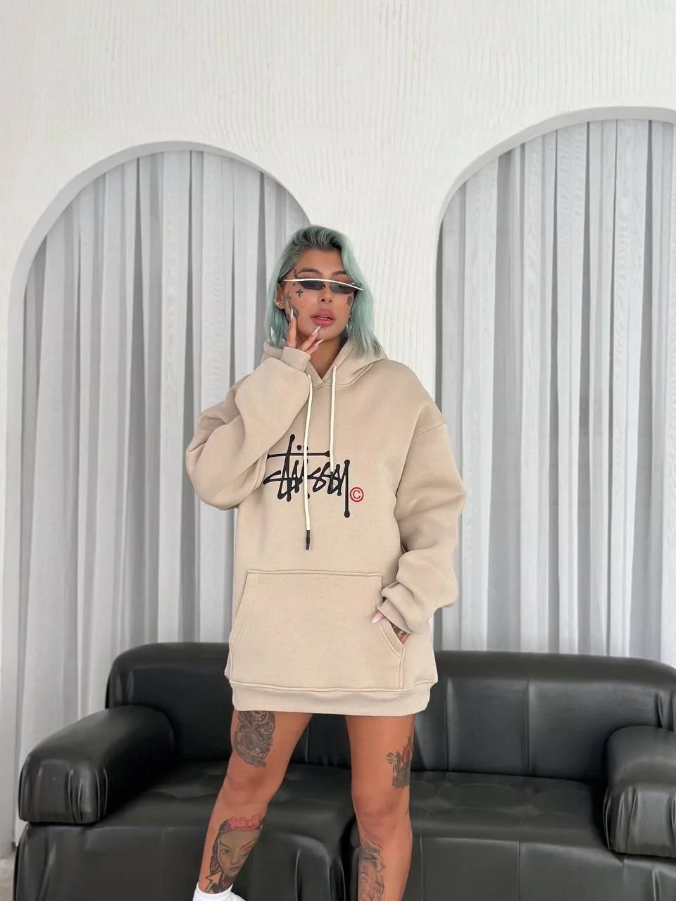 Üç İplik Kapşonlu Baskılı SweatShirt - Varsayılan