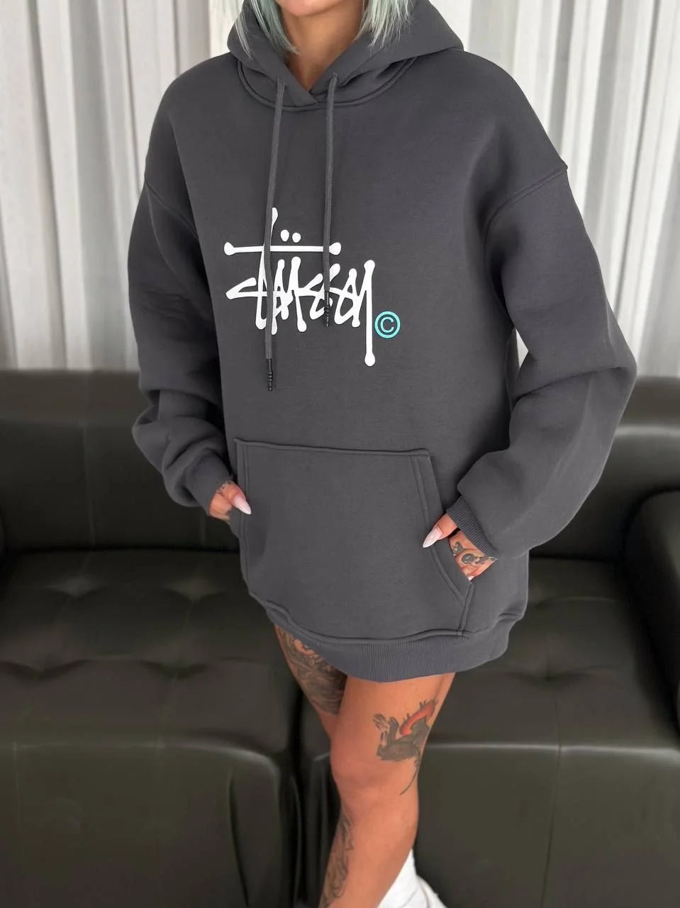 Üç İplik Kapşonlu Baskılı SweatShirt - Varsayılan