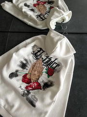 Üç İplik Penye Uzun Kol Kapşonlu Baskılı SweatShirt - Varsayılan