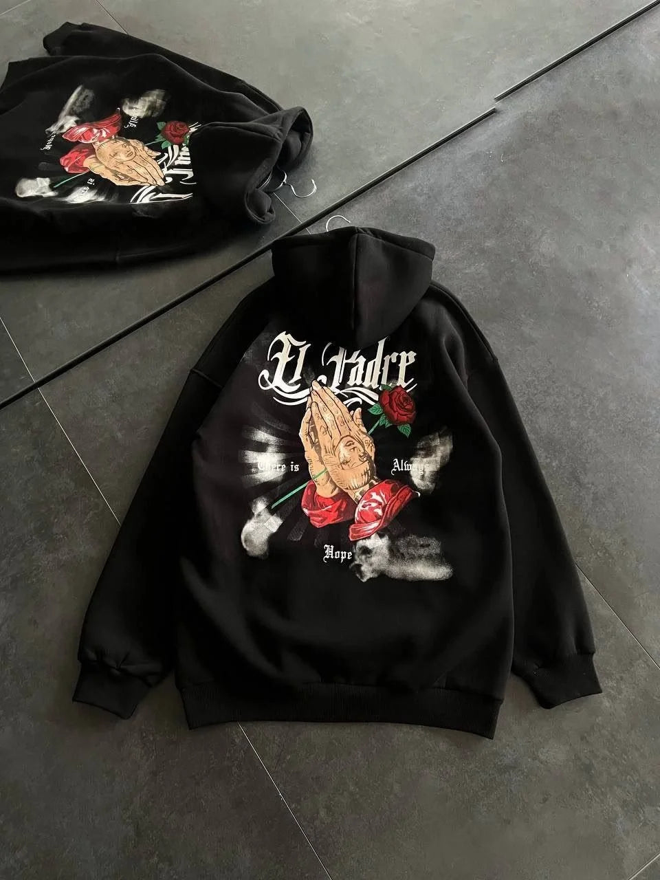 Üç İplik Penye Uzun Kol Kapşonlu Baskılı SweatShirt - Varsayılan
