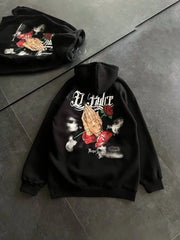 Üç İplik Penye Uzun Kol Kapşonlu Baskılı SweatShirt - Varsayılan