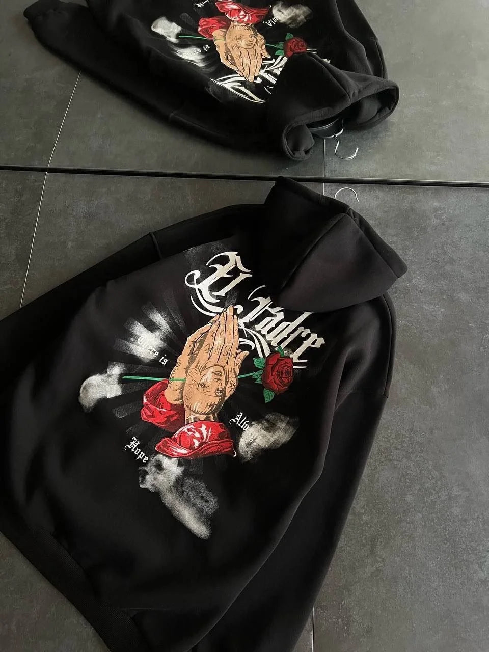 Üç İplik Penye Uzun Kol Kapşonlu Baskılı SweatShirt - Varsayılan