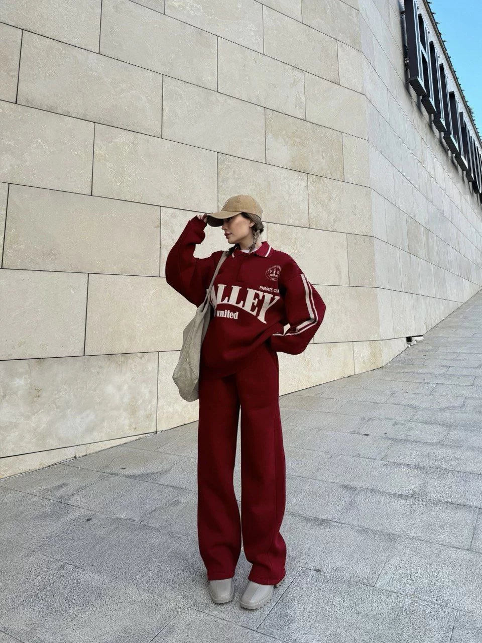 Üç İplik Yakalı Sweat Baggy Pantalonlu Takım - Varsayılan