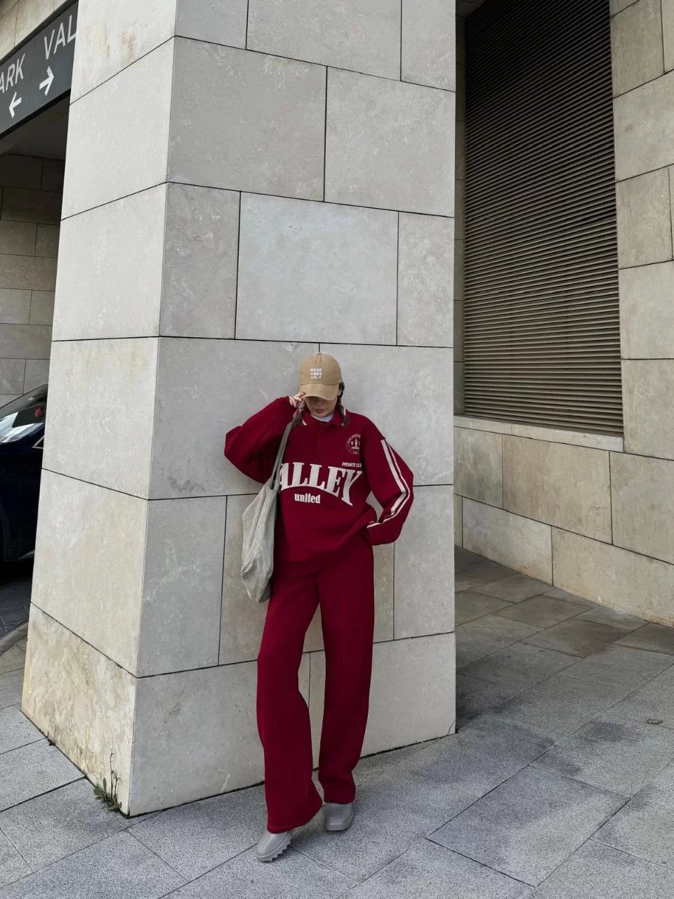 Üç İplik Yakalı Sweat Baggy Pantalonlu Takım - Varsayılan