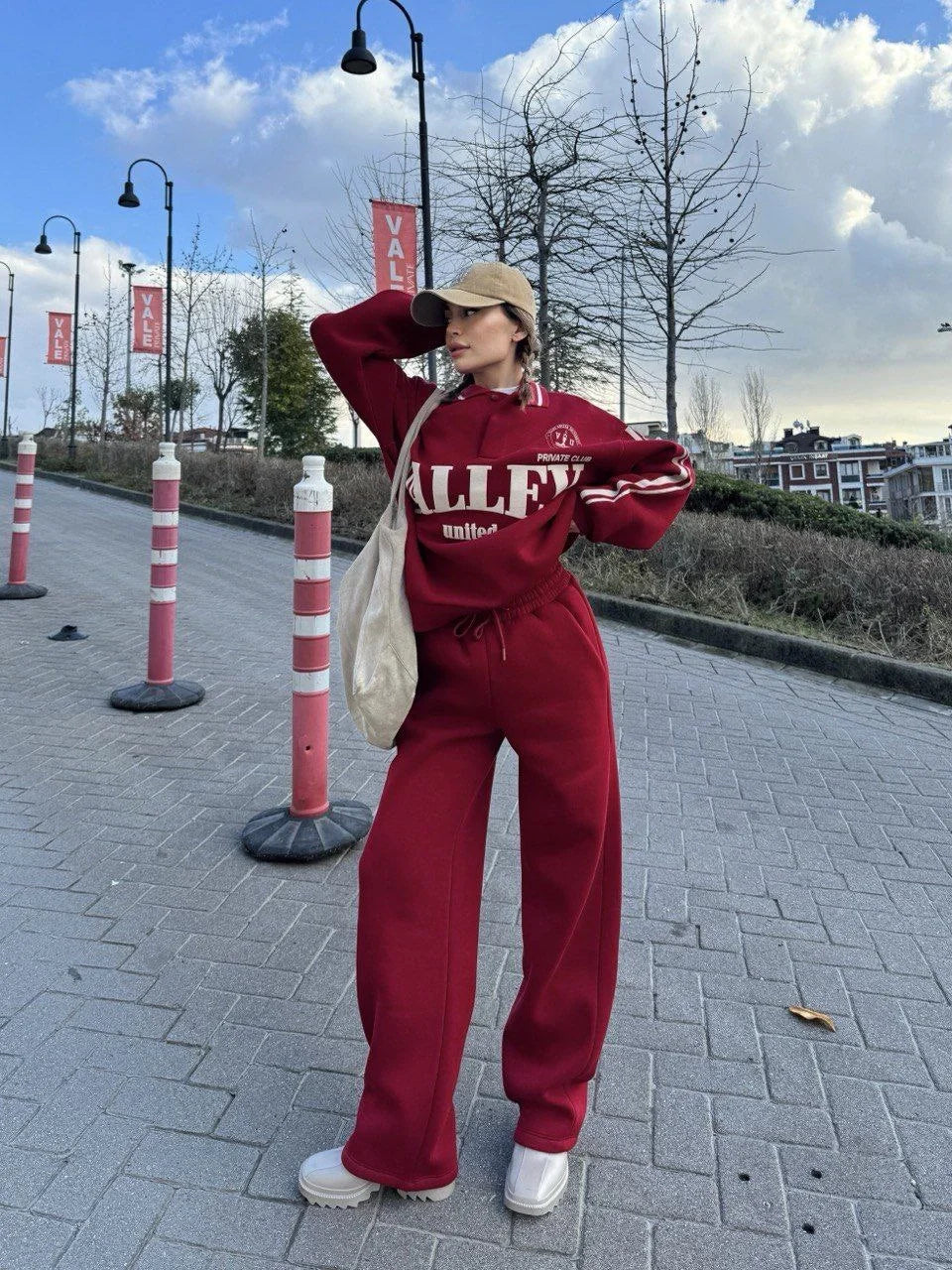 Üç İplik Yakalı Sweat Baggy Pantalonlu Takım - Varsayılan