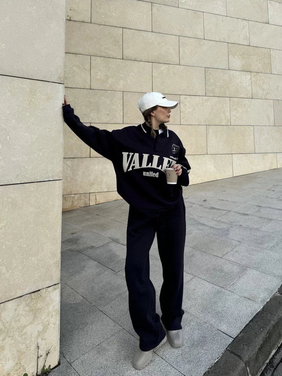Üç İplik Yakalı Sweat Baggy Pantalonlu Takım - Varsayılan
