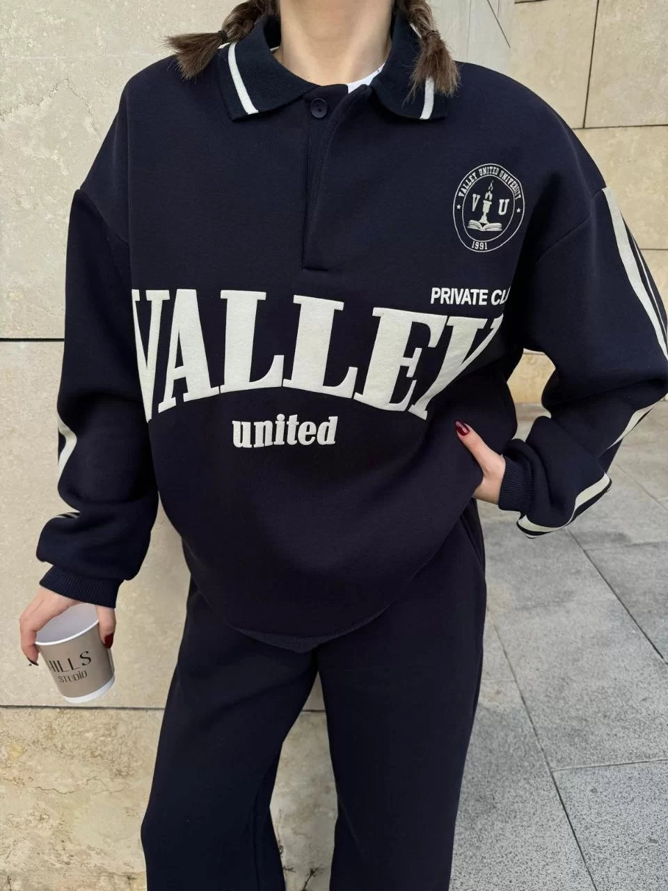 Üç İplik Yakalı Sweat Baggy Pantalonlu Takım - Varsayılan