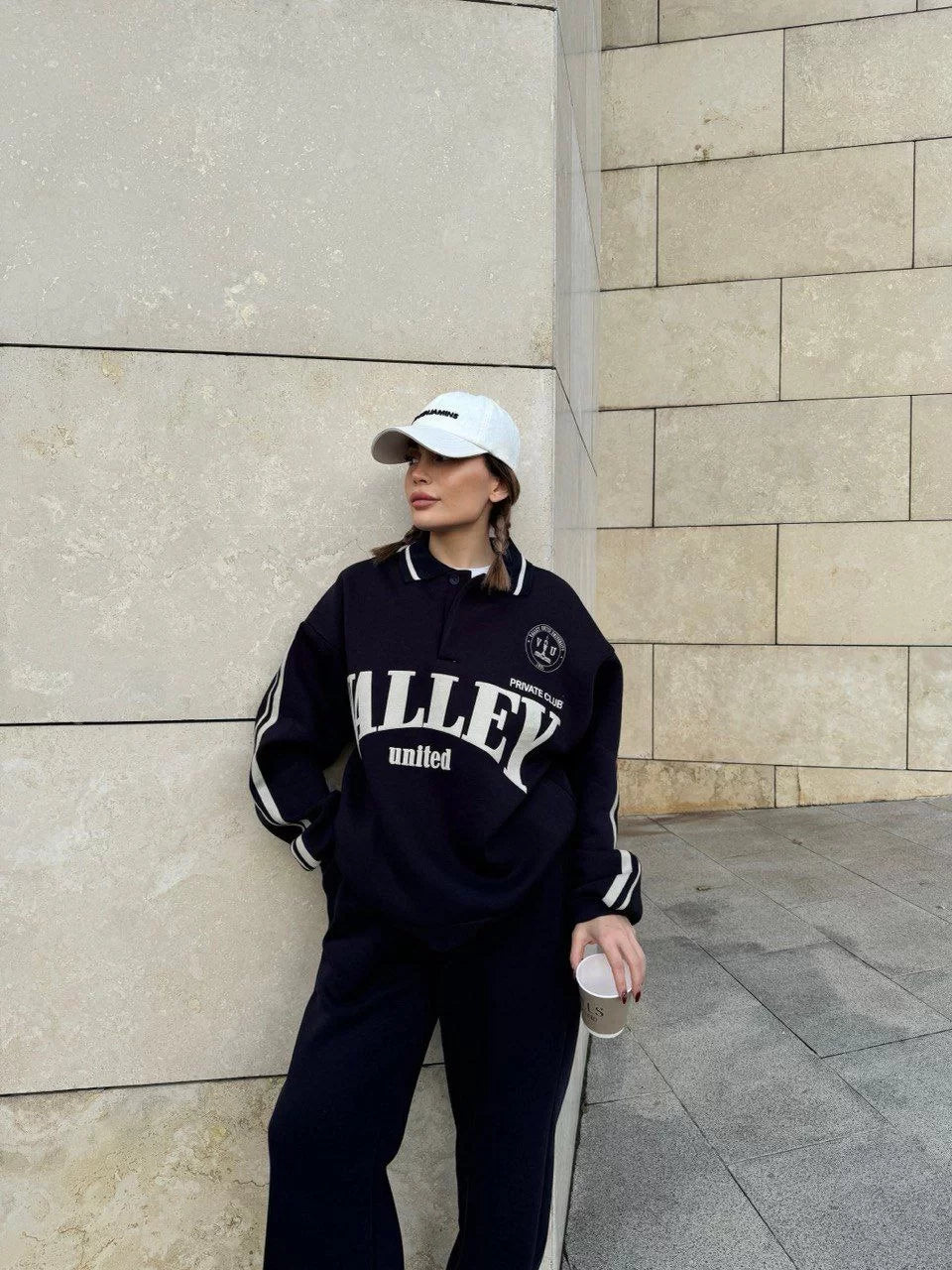 Üç İplik Yakalı Sweat Baggy Pantalonlu Takım - Varsayılan