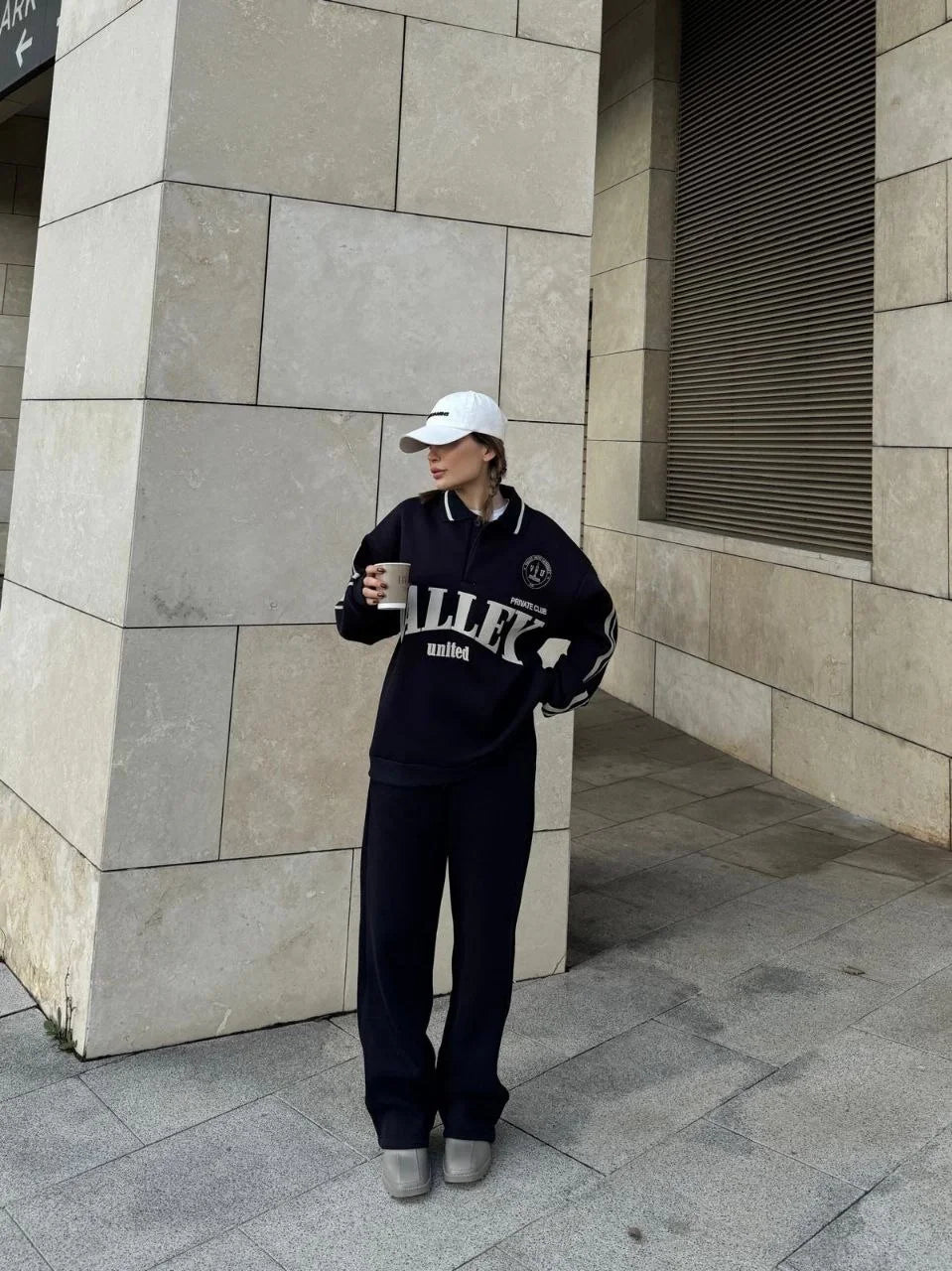Üç İplik Yakalı Sweat Baggy Pantalonlu Takım - Varsayılan