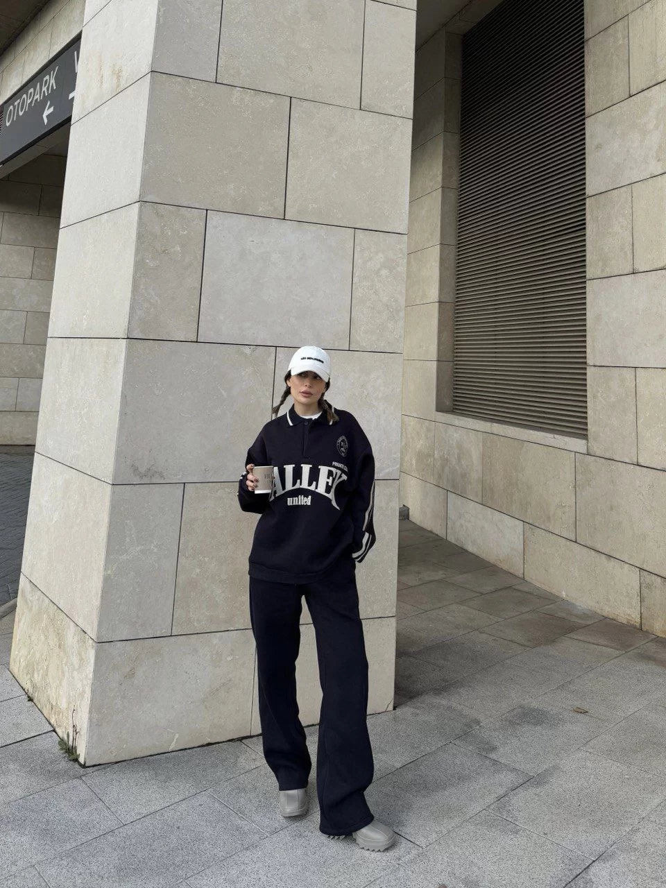 Üç İplik Yakalı Sweat Baggy Pantalonlu Takım - Varsayılan