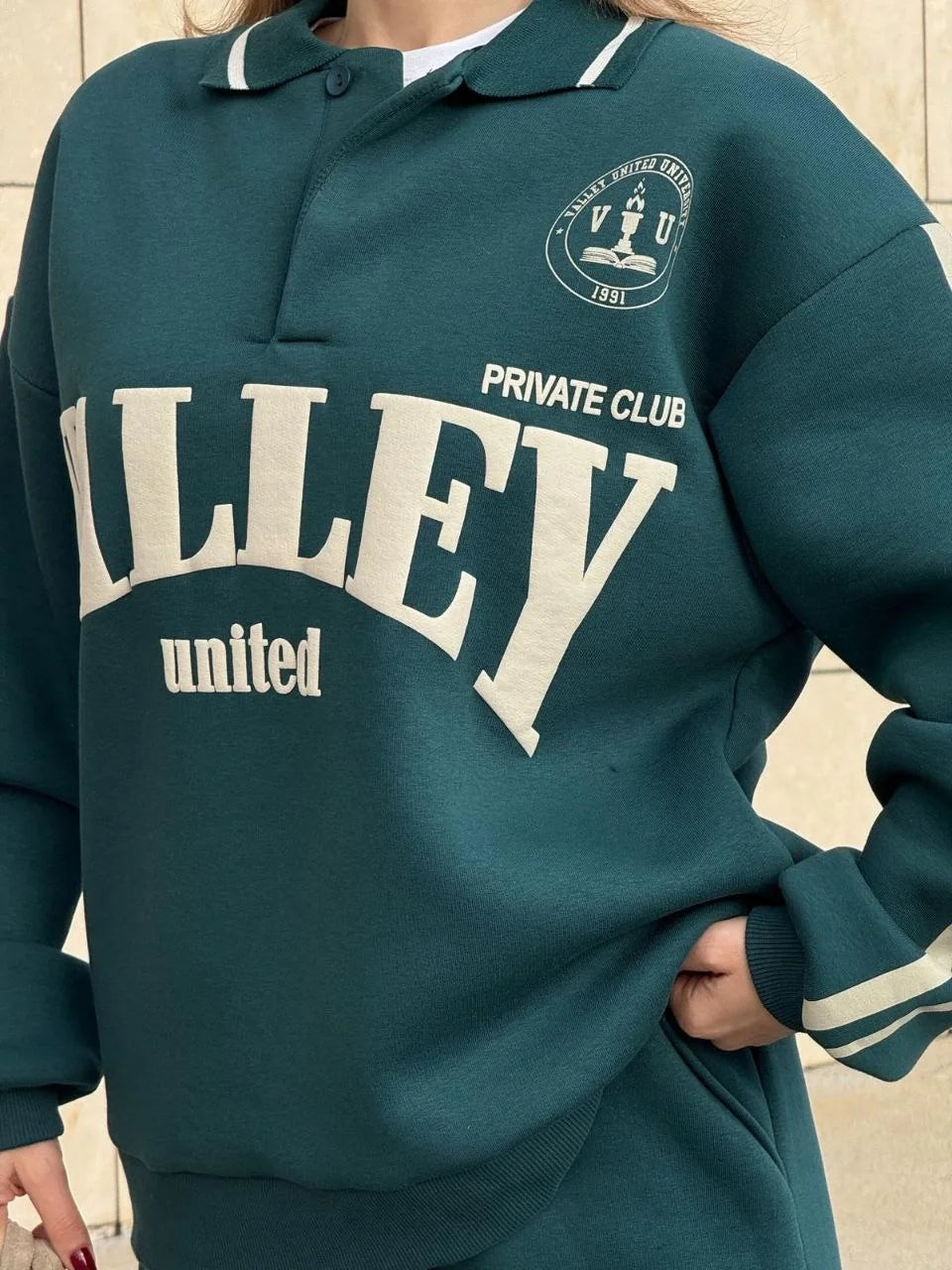 Üç İplik Yakalı Sweat Baggy Pantalonlu Takım - Varsayılan