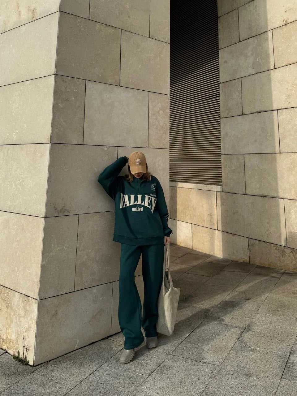 Üç İplik Yakalı Sweat Baggy Pantalonlu Takım - Varsayılan