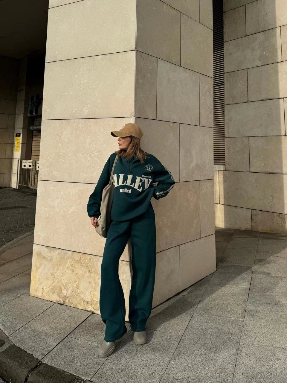 Üç İplik Yakalı Sweat Baggy Pantalonlu Takım - Varsayılan