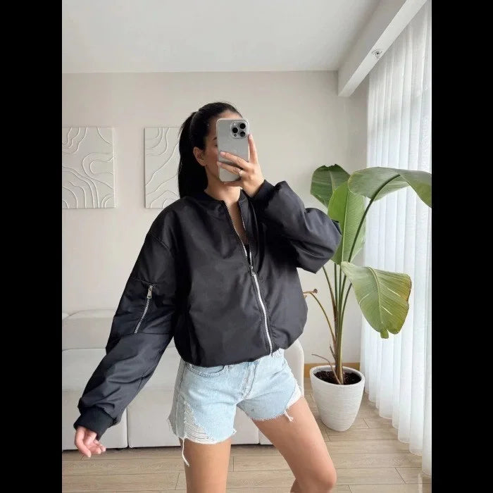 Unisex İçi Astarlı Düz Bomber Ceket - Varsayılan