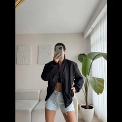 Unisex İçi Astarlı Düz Bomber Ceket - Varsayılan