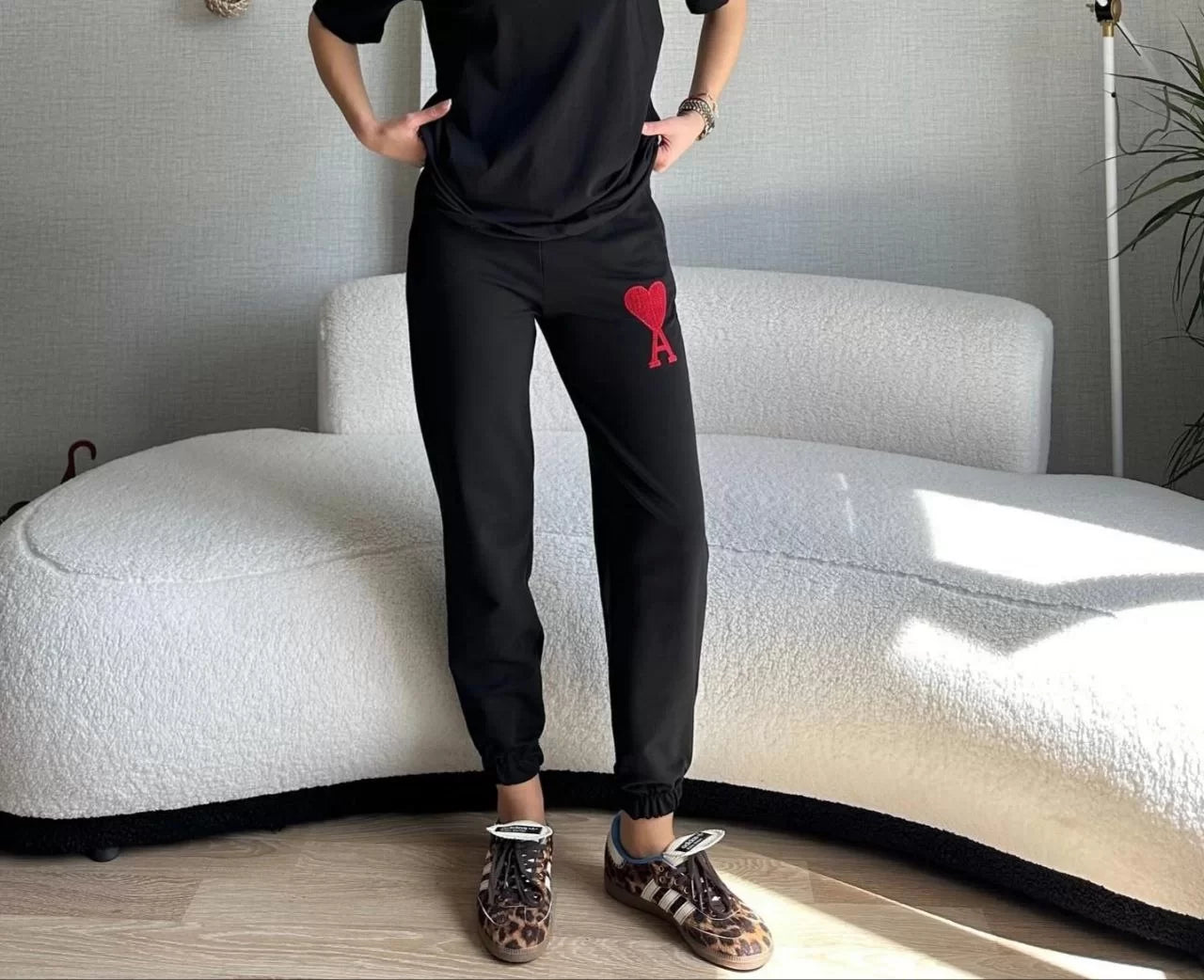 Unisex İki İplik Baskılı Oversize Eşofman Altı - Varsayılan