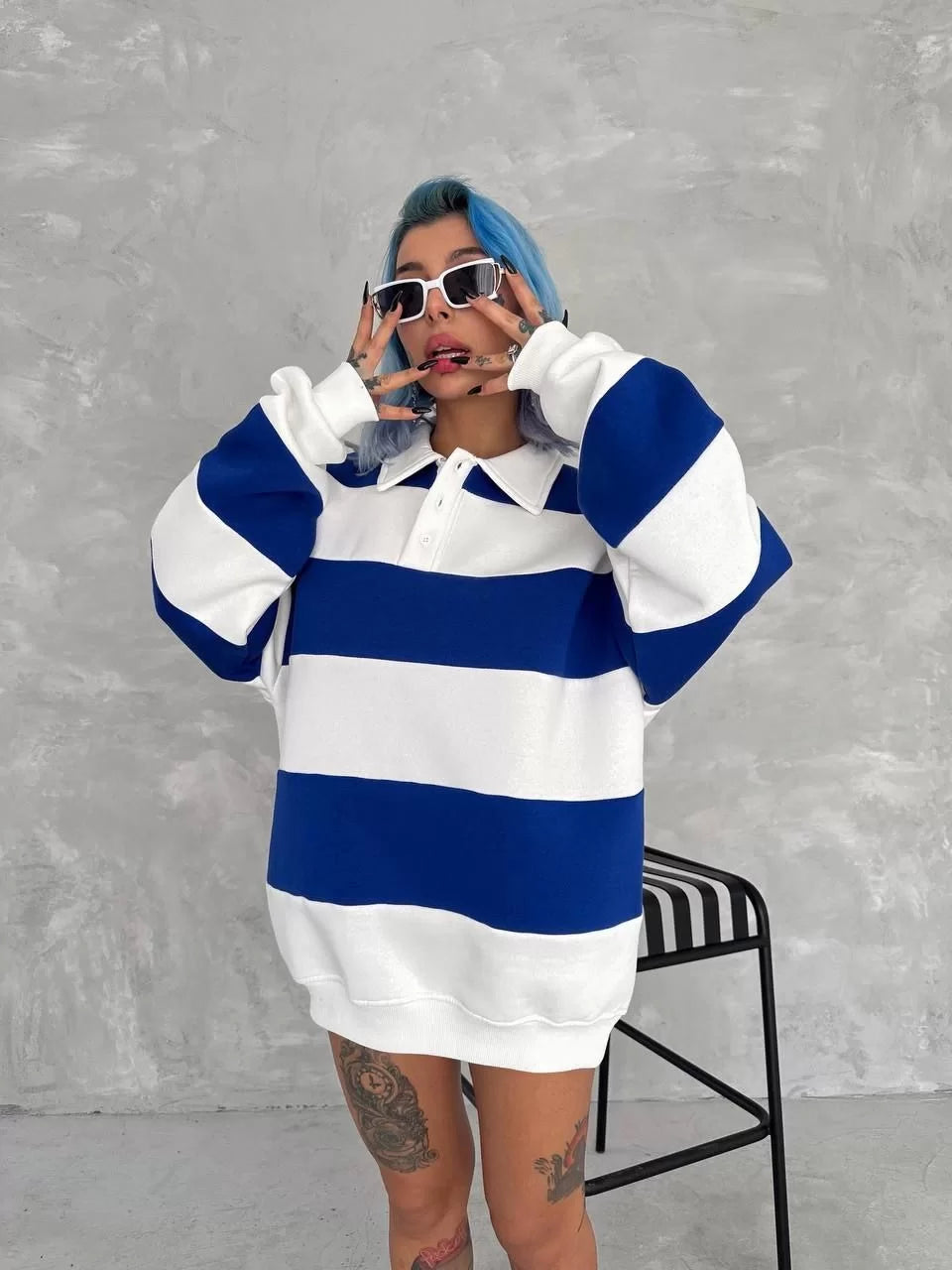 Unisex Üç İplik Parçalı Yakalı SweatShirt - Varsayılan