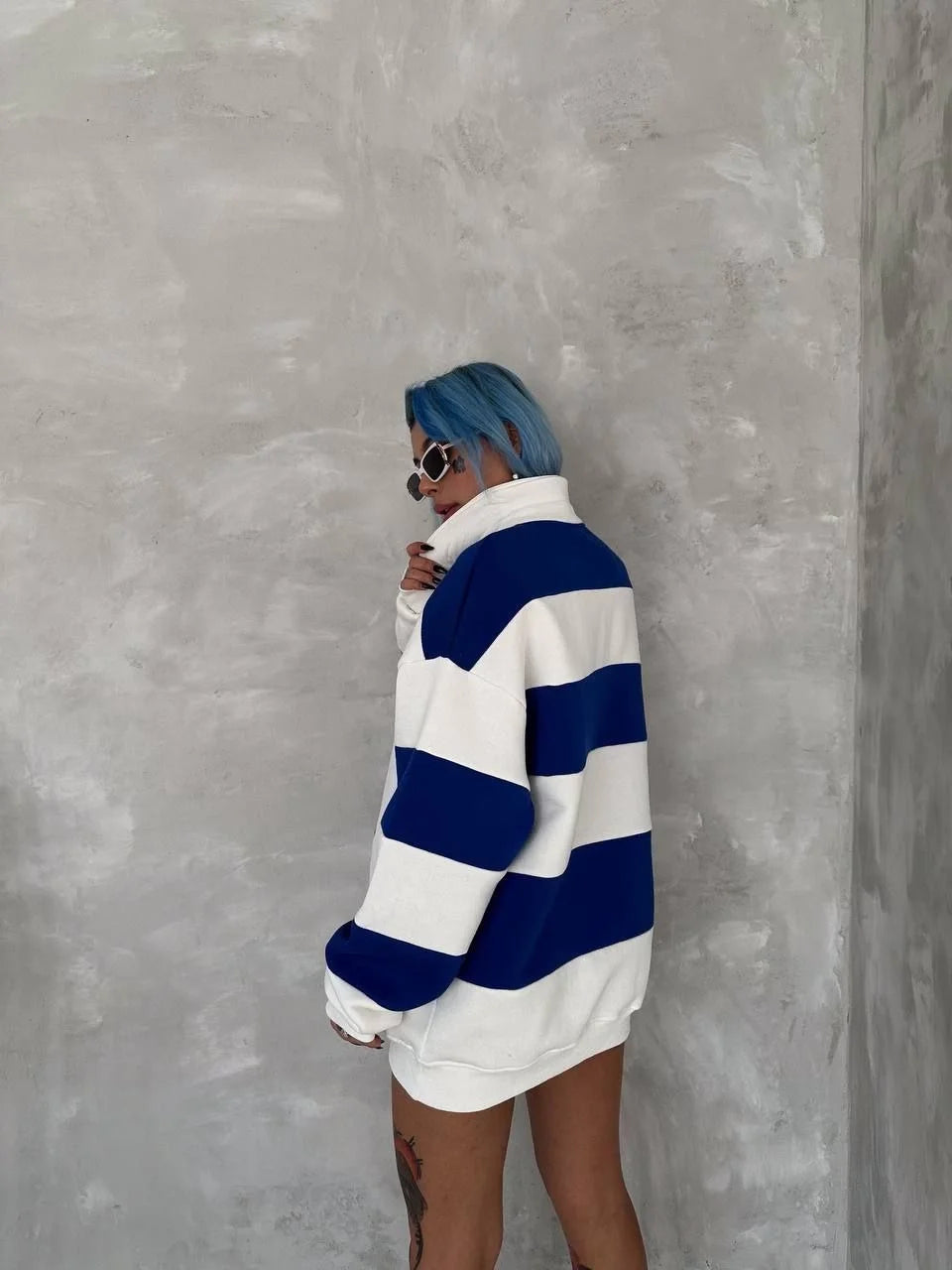 Unisex Üç İplik Parçalı Yakalı SweatShirt - Varsayılan