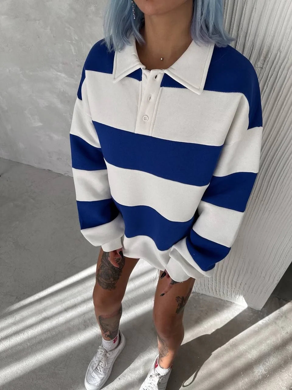 Unisex Üç İplik Parçalı Yakalı SweatShirt - Varsayılan