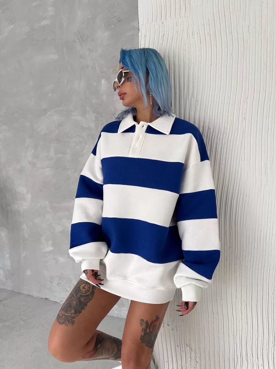 Unisex Üç İplik Parçalı Yakalı SweatShirt - Varsayılan