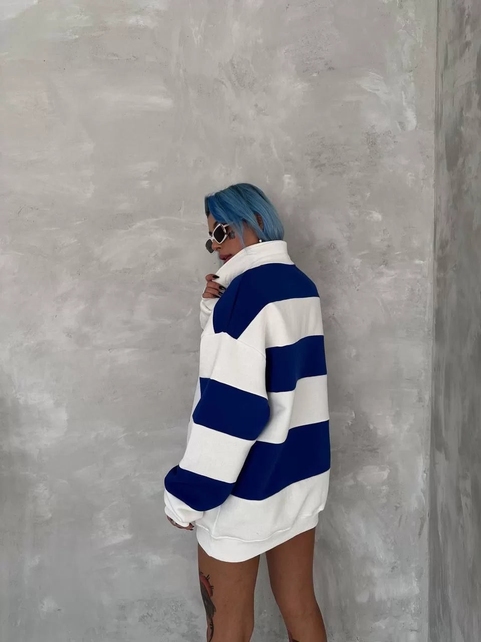 Unisex Üç İplik Parçalı Yakalı SweatShirt - Varsayılan